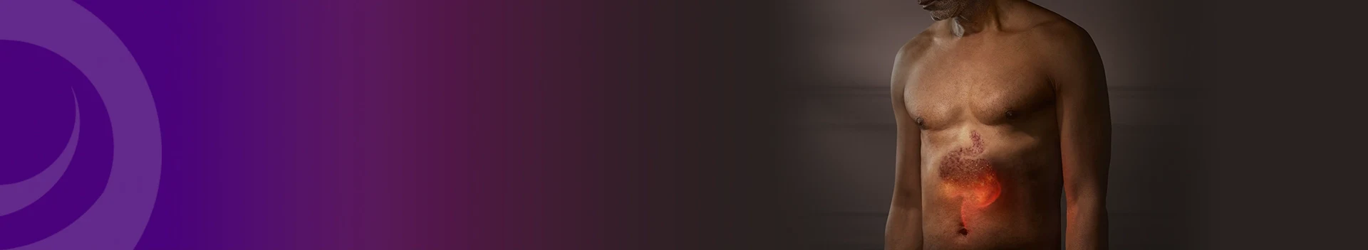 Campaign image of man with skin rash transforming into GI problem